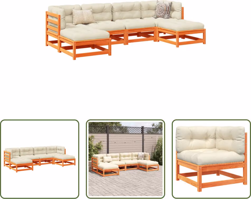 The Living Store Set di divani da giardino 6 pezzi con cuscini in legno di pino marrone cera