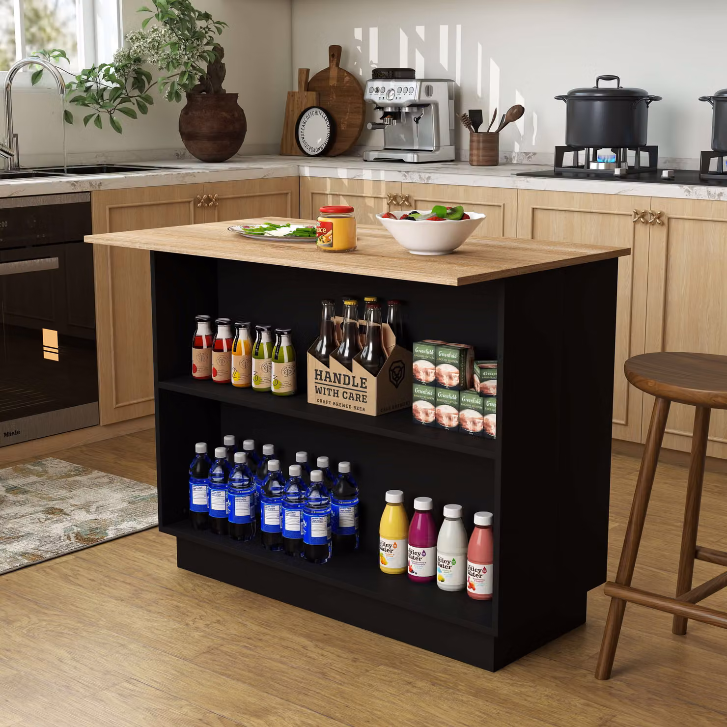 Isola per cucina HOMCOM con 2 ripiani aperti e 2 armadietti, in MDF, L: 105 cm, P: 60 cm, H: 82 cm, colore marrone e nero – 2