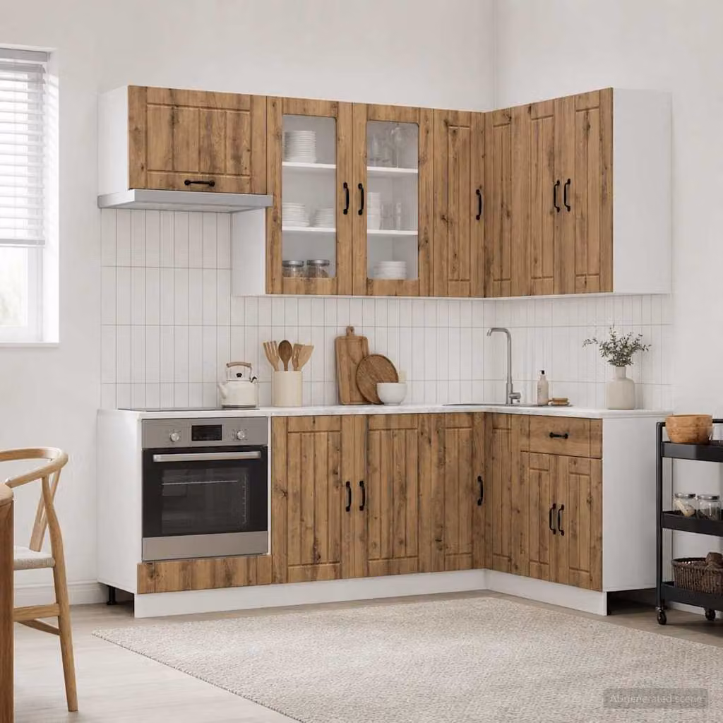 vidaXL Unità Cucina LUCCA 8 Pezzi in Legno Rovere Marrone con Ante in Vetro
