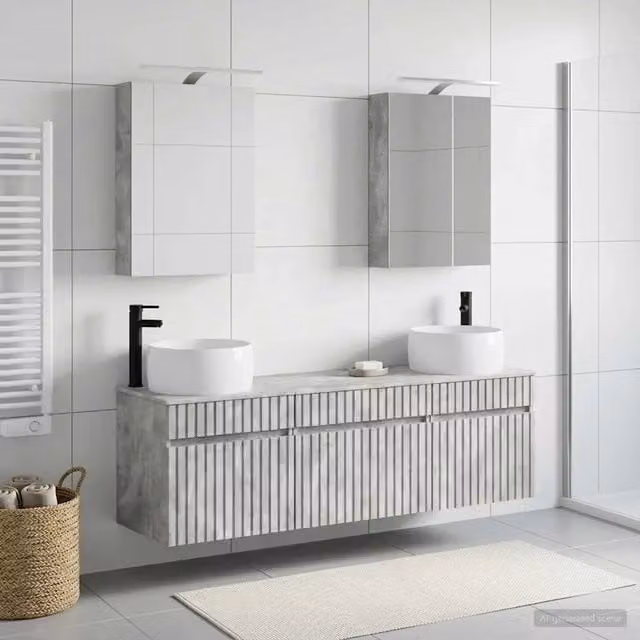 Set di Armadi da Bagno 5 pz Grigio Cemento Legno ingegnerizzato
