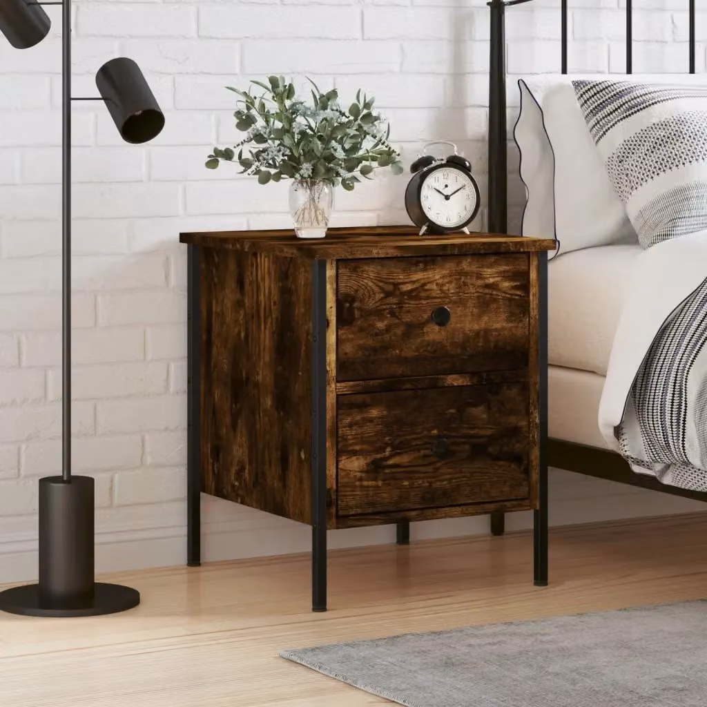 Comodino vidaXL in Rovere Fumo e Legno Multistrato, Stile Industrial, L/P/H: 40 x 42 x 50 cm