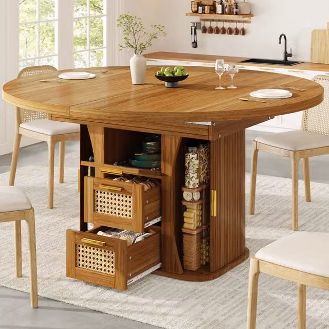 Tavolo da pranzo rotondo estensibile Mivray con piano a farfalla in MDF e metallo color marrone L: 118 cm, P: 77,1 cm, H: 75 cm