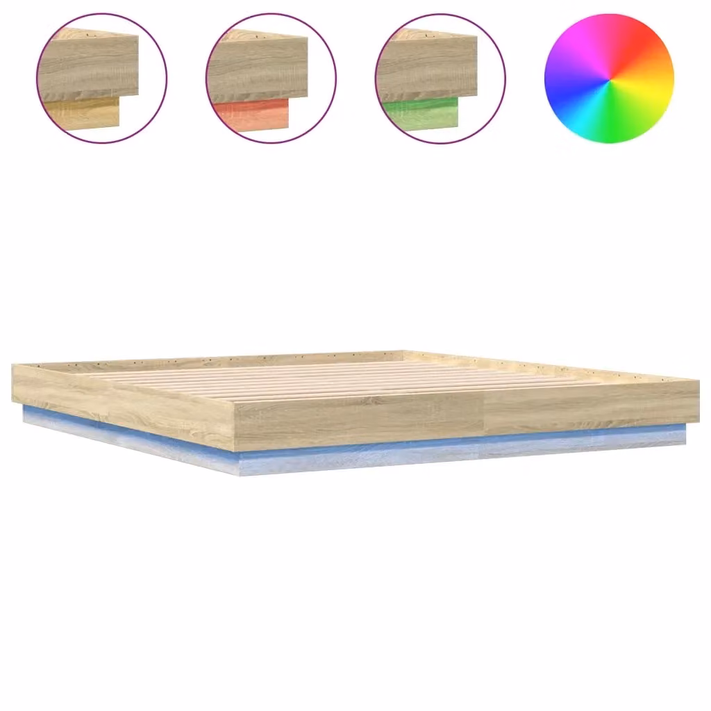 Giroletto moderno vidaXL in legno Rovere con luci LED e porta USB, L/P: 200 x 200 cm – 2