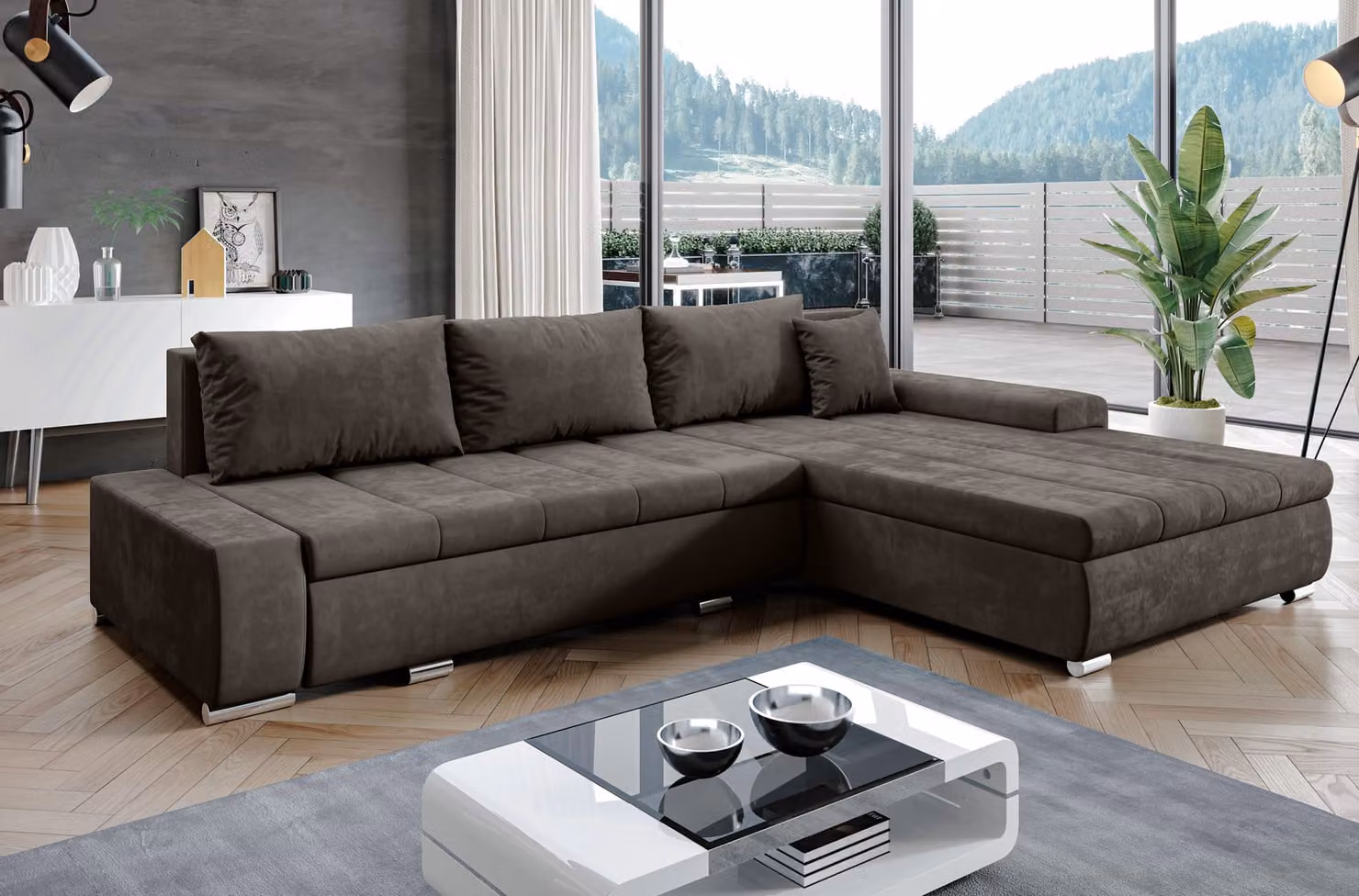 AX LIVING Divano angolare con funzione letto Tunceli Brown - larghezza 297 cm Moderno