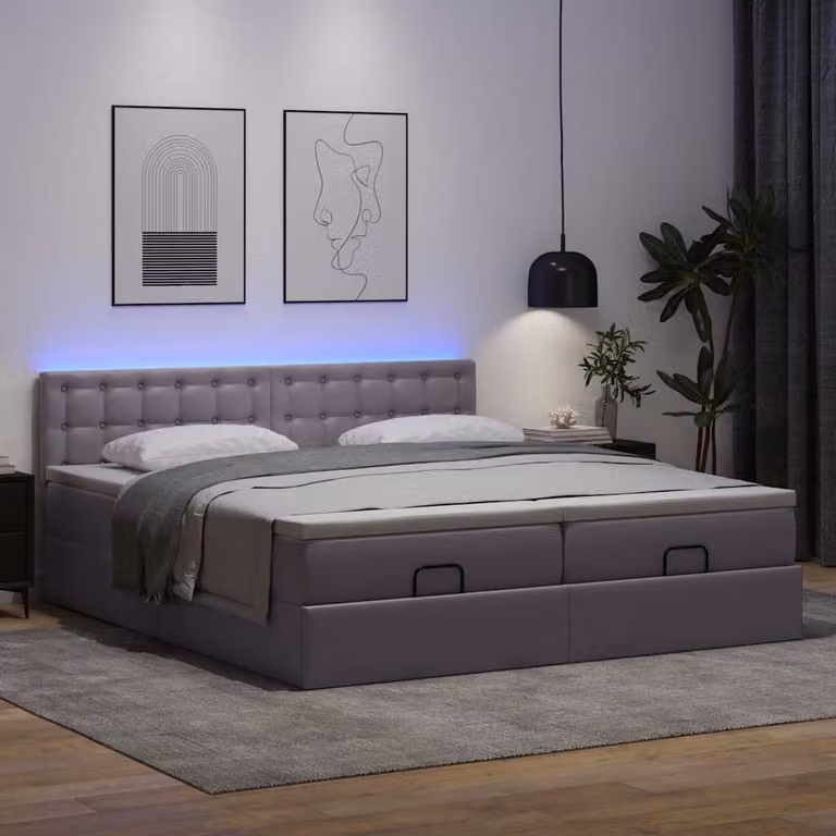 Maison Exclusive - Pouf Letto con Materassi e LED Grigio 180x200cm Pelle finta