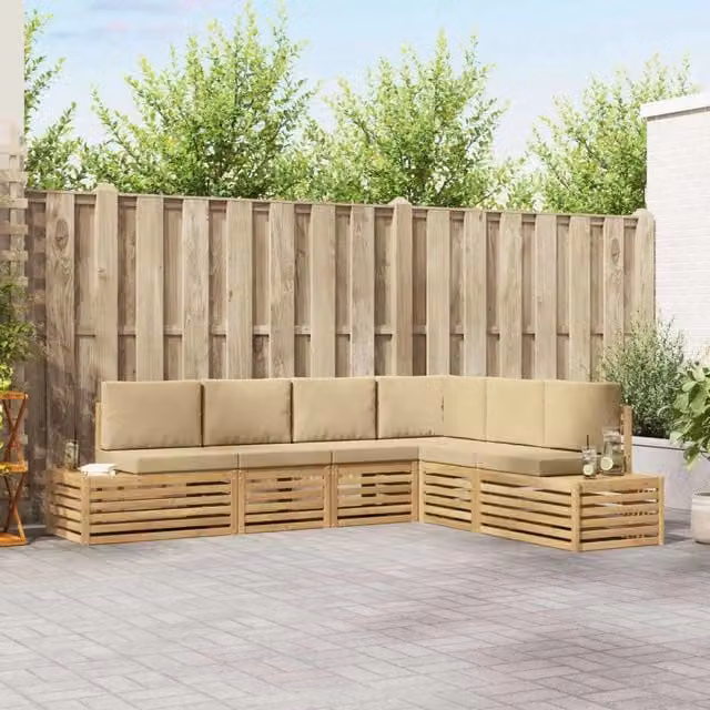 Set di divani da esterno con cuscino 6 Pezzo Bianco e Beige 3392478