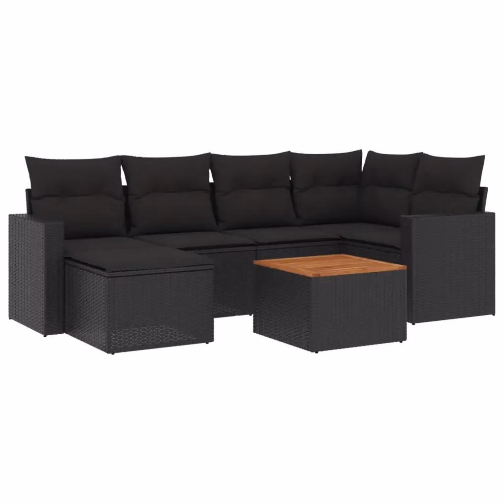 vidaXL Set Divani da Giardino a L con Cuscini 7pz in Polyrattan Nero e Telaio in Metallo – 2