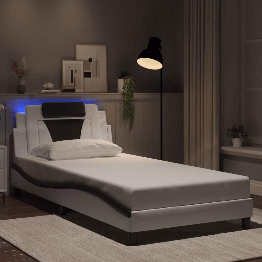 vidaXL Giroletto Viana con LED e porta USB, Bianco e Nero, L 100 x P 200 cm – 1