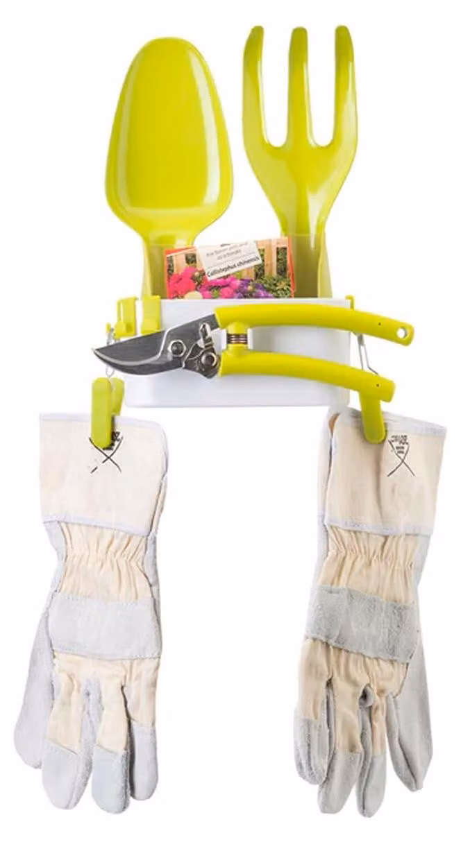 Set di attrezzi da giardino Zendea, verde, composto da pala, rastrello, forbici e altri utensili pratici