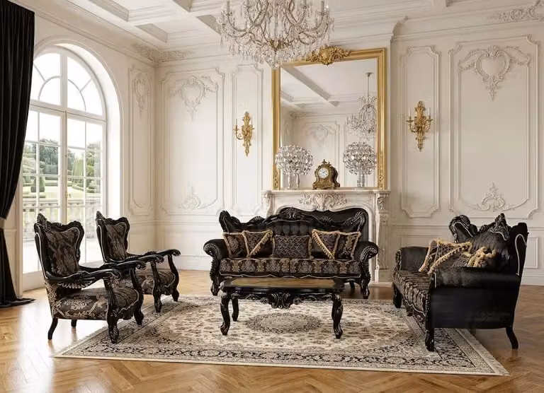 Set da salotto con tavolino 3+3+1+1 in stile classico