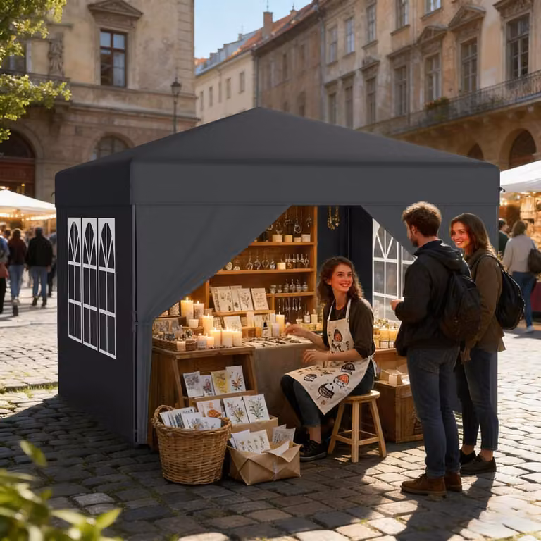Gazebo da esterno 3x3 metri, colore antracite, impermeabile, con altezza regolabile e dotato di 4 pareti laterali