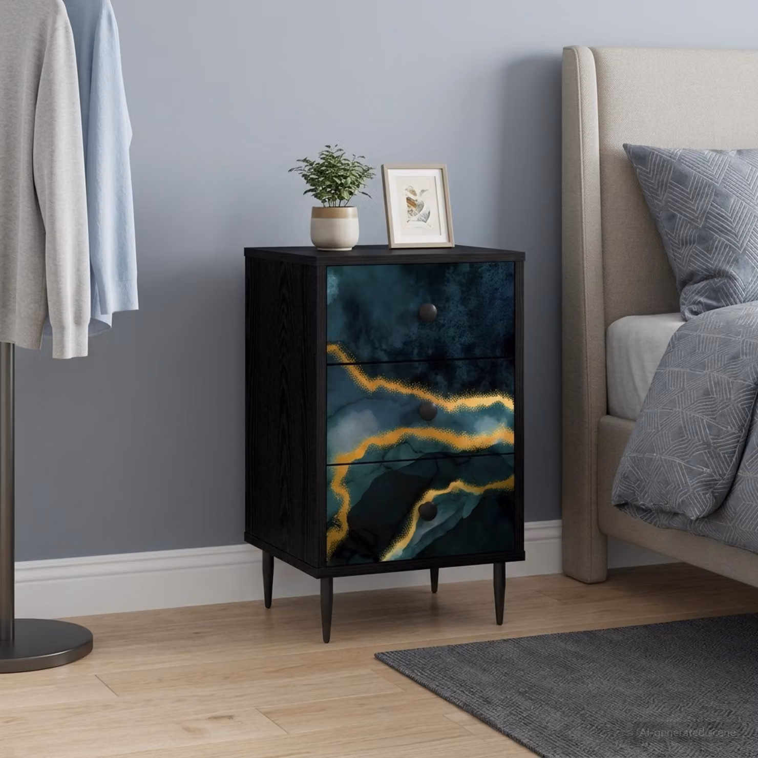 Armadio da notte vidaXL WIJHE in rovere e nero con finitura opaca L: 36 cm, P: 33 cm, H: 61 cm