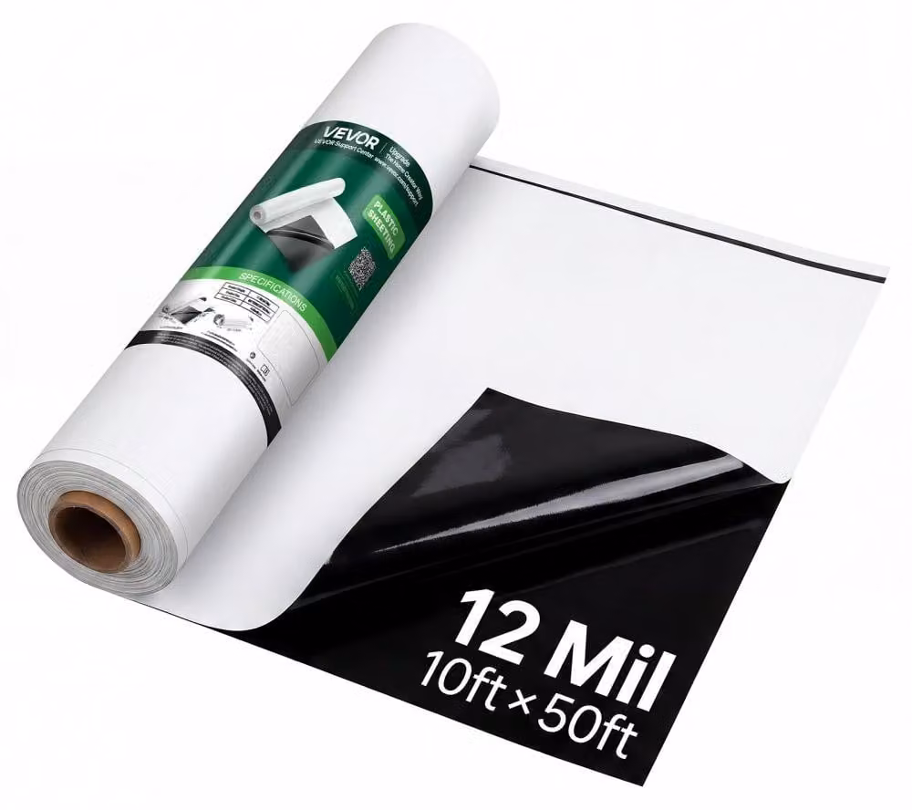 Pellicola protettiva in polietilene, bianco e nero - Spessore: 0,3 mm - Dimensioni: 3,05 x 15,24 m - Pellicola per edilizia e giardinaggio