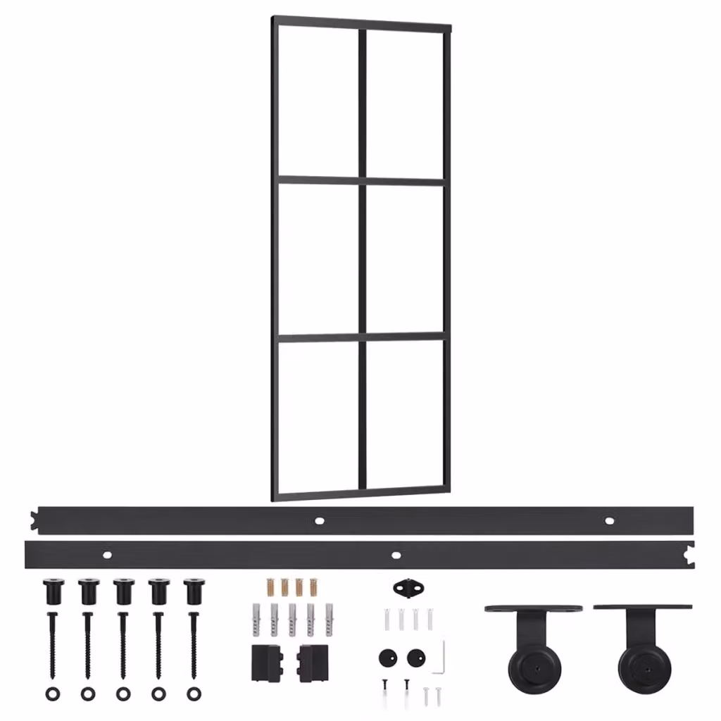Porta Scorrevole vidaXL in Alluminio e Vetro Trasparente Nero L: 76 cm, H: 205 cm – 2
