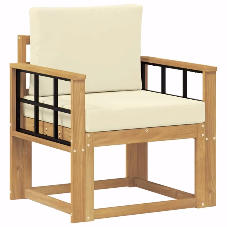 Set di 2 divani da esterno moderni DESIGN IN in legno di acacia con cuscini in poliestere bianco e beige