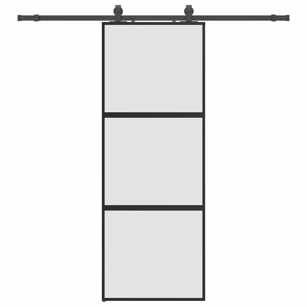 Porta Scorrevole VIDAXL in Vetro Temperato e Alluminio, Colore Nero, L: 76 cm, H: 205 cm – 2