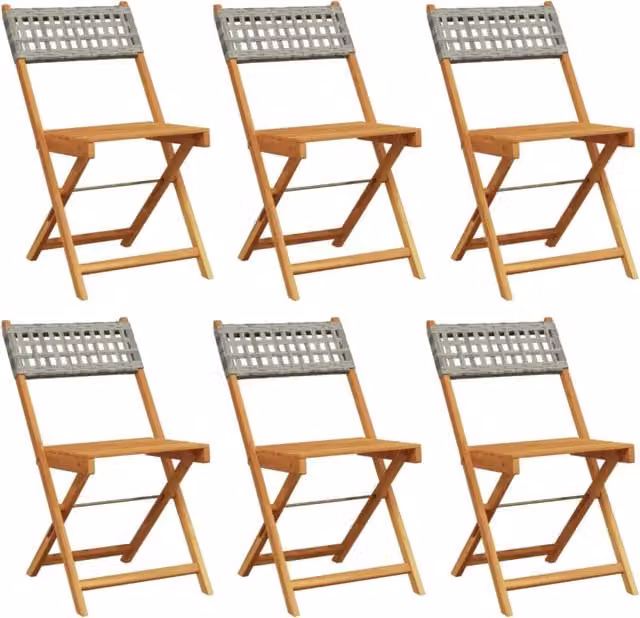Sedie Giardino Pieghevoli 6 pz | Sedie da Esterno Grigie Polyrattan Legno Massello