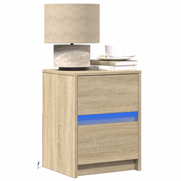 Set di 2 comodini moderni vidaXL con luci LED integrate in legno e MDF, colore marrone/beige