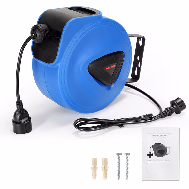 Jayseuw avvolgicavo automatico Avvolgicavo automatico, 20 m, ruotabile di 180° Staffa a muro Cavo elettrico per montaggio a parete