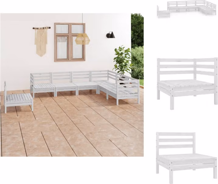 vidaXL set da salotto da giardino 7 pezzi in legno di pino massiccio bianco - Set di mobili da giardino
