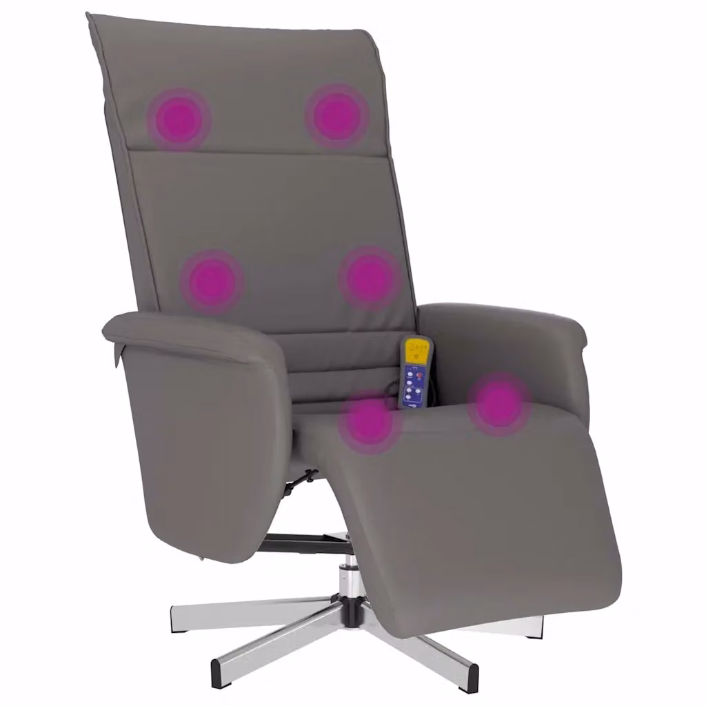 Poltrona Reclinabile Relax vidaXL in Similpelle Grigia con Poggiapiedi e Braccioli, Rotante 360 Gradi – 2