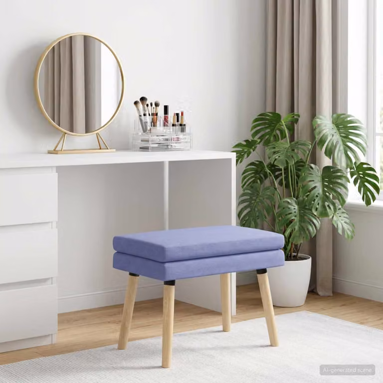 Panchina moderna vidaXL in legno e tessuto blu jeans L: 60 cm, P: 40 cm, H: 46 cm