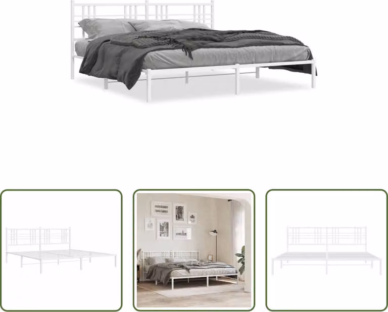 The Living Store Struttura letto con testiera in metallo bianco 200x200 cm