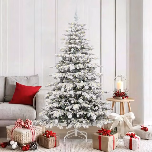 Albero di Natale Artificiale Moderno vidaXL Bianco con Luci LED Warm White e Rami Pieghevoli in PVC