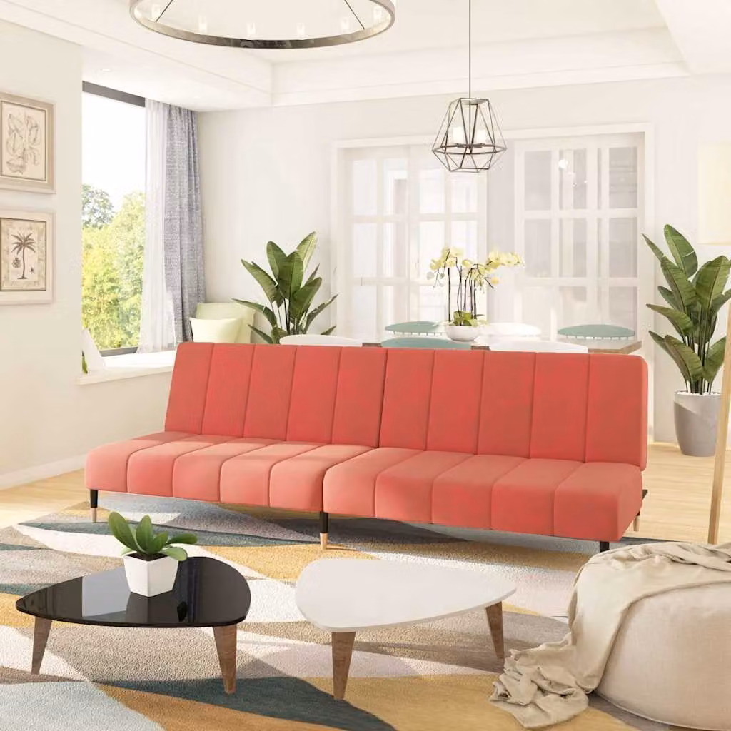vidaXL Divano Letto Click-Clack Moderno in Velluto Rosa con Poggiatesta Regolabile, Dimensioni Letto: 100 x 200 cm