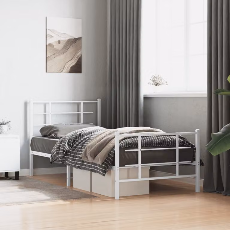 vidaXL Giroletto con Testiera e Pediera in Metallo Bianco 90x190 cm