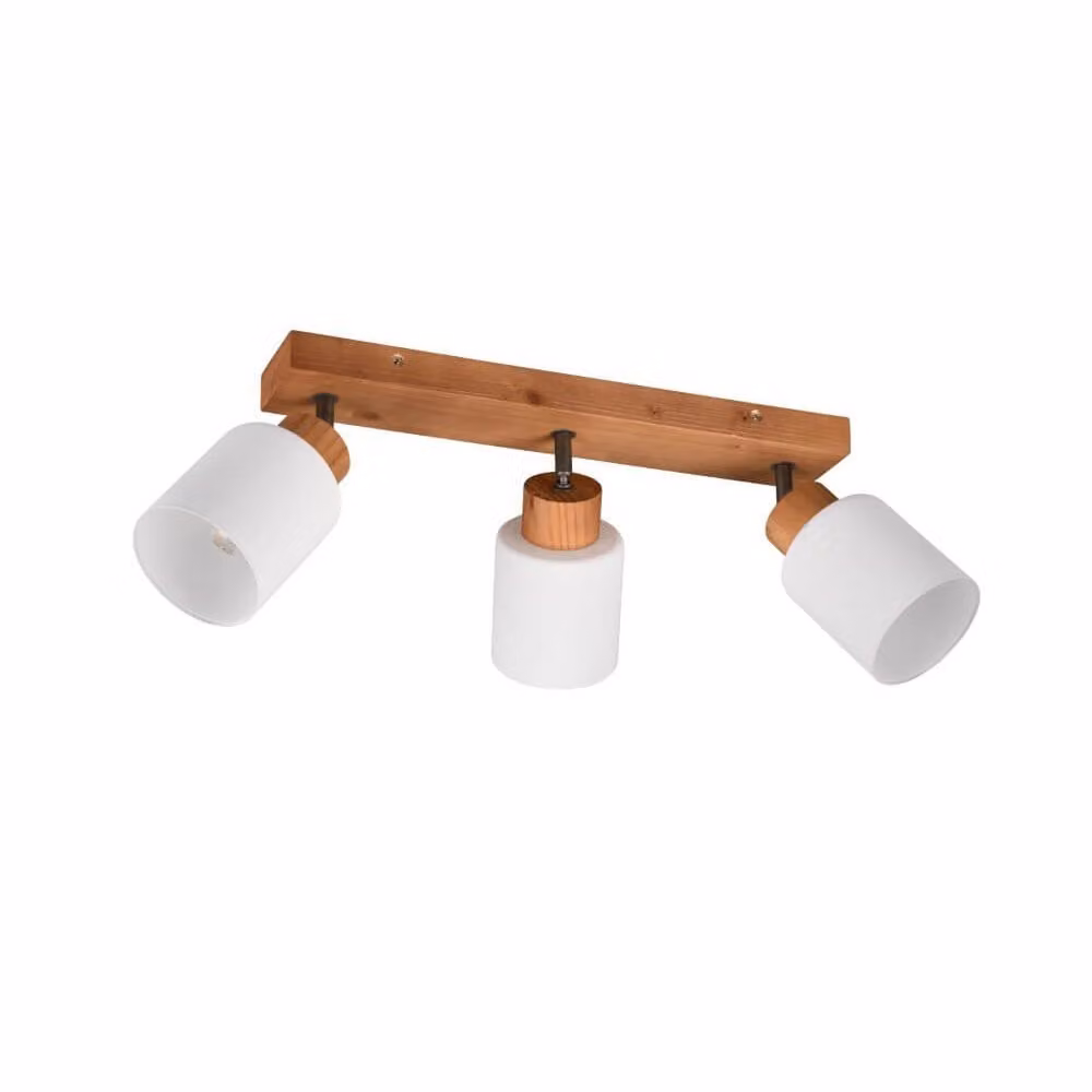 Lampada da soffitto - Marrone - Bianco - Legno - Vetro - A 3 luci - L 45 cm