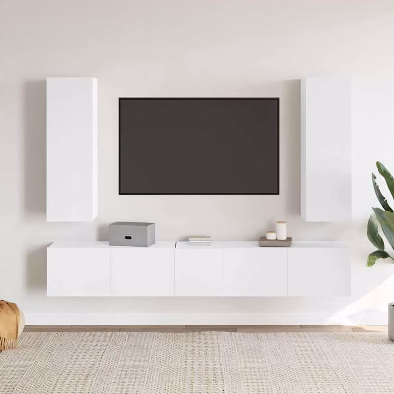 Set di mobili porta TV da 5 pezzi vidaXL in legno multistrato e MDF, colore bianco, stile minimalista per il tuo soggiorno