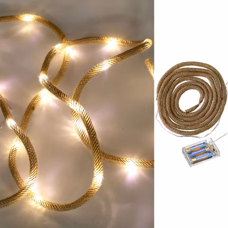 Catena luminosa con 20 LED, lunghezza 200 cm, luce bianco caldo, alimentata a batteria
