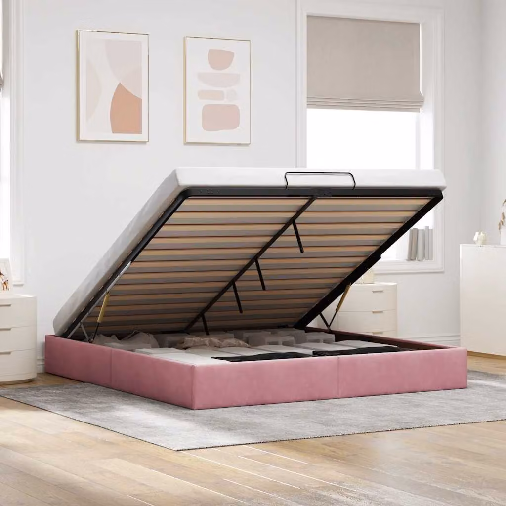 Struttura Letto con Contenitore a Sollevamento vidaXL in Velluto Rosa L/P: 200 x 200 cm – 1