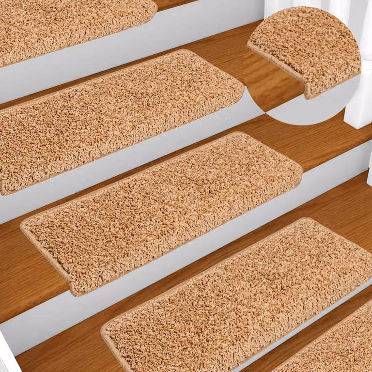 Set di 10 tappetini per scale vidaXL in polipropilene beige con bordo rettangolare L: 65 cm, P: 40 cm, H: 4 cm