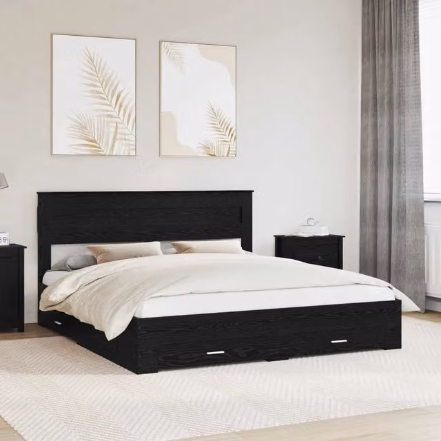 Struttura del letto con cassetto Rovere Nero 180 x 200 cm 3409959