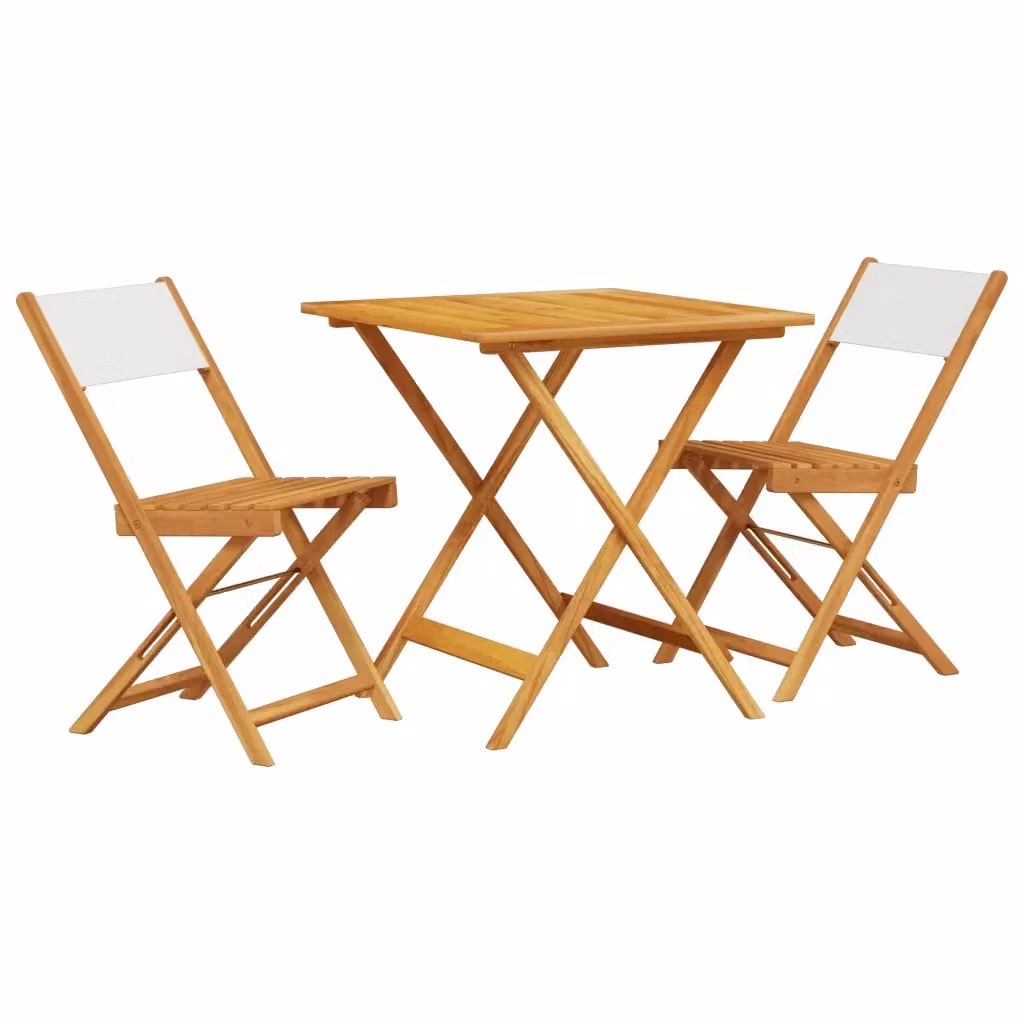 Set da Bistrot vidaXL in Legno di Acacia Olio Bianco e Beige composto da 3 Pezzi per Giardino e Terrazzo – 2