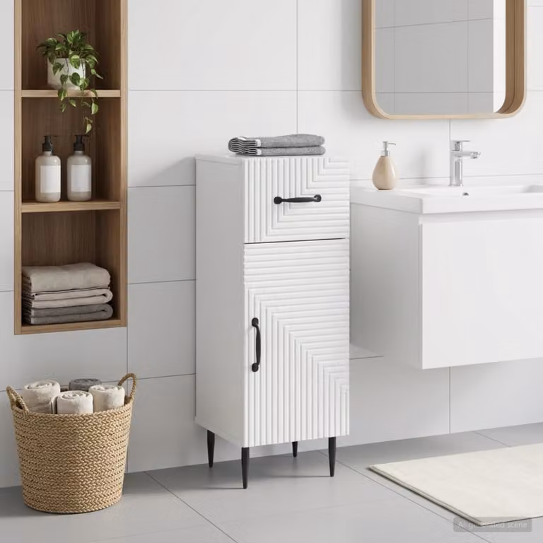 vidaXL Mobiletto da Bagno HAARLEM Bianco Lucido L: 30 cm, P: 31 cm, H: 80 cm