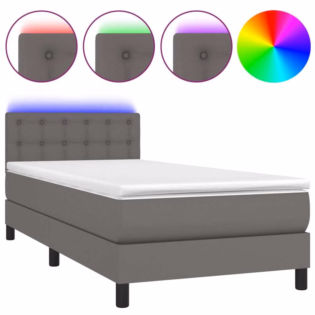 Giroletto Molle con Materasso e LED Grigio 100x200cm Pelle finta