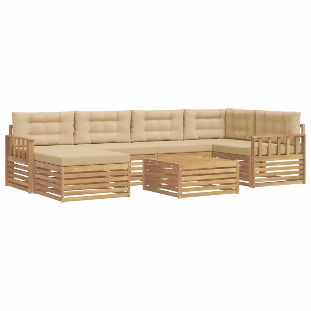 Set di divani da esterno a L vidaXL in legno di acacia con cuscini, colore bianco e beige, 7 pezzi – 2