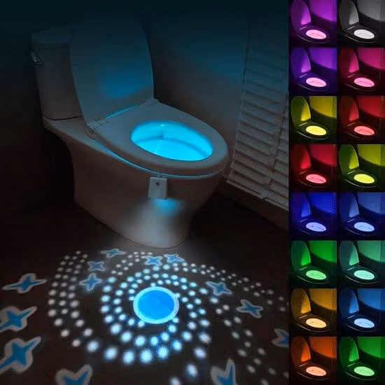 Lampada notturna per bagno con sensore di movimento, lampada a proiezione a 16 colori per l'illuminazione del bagno
