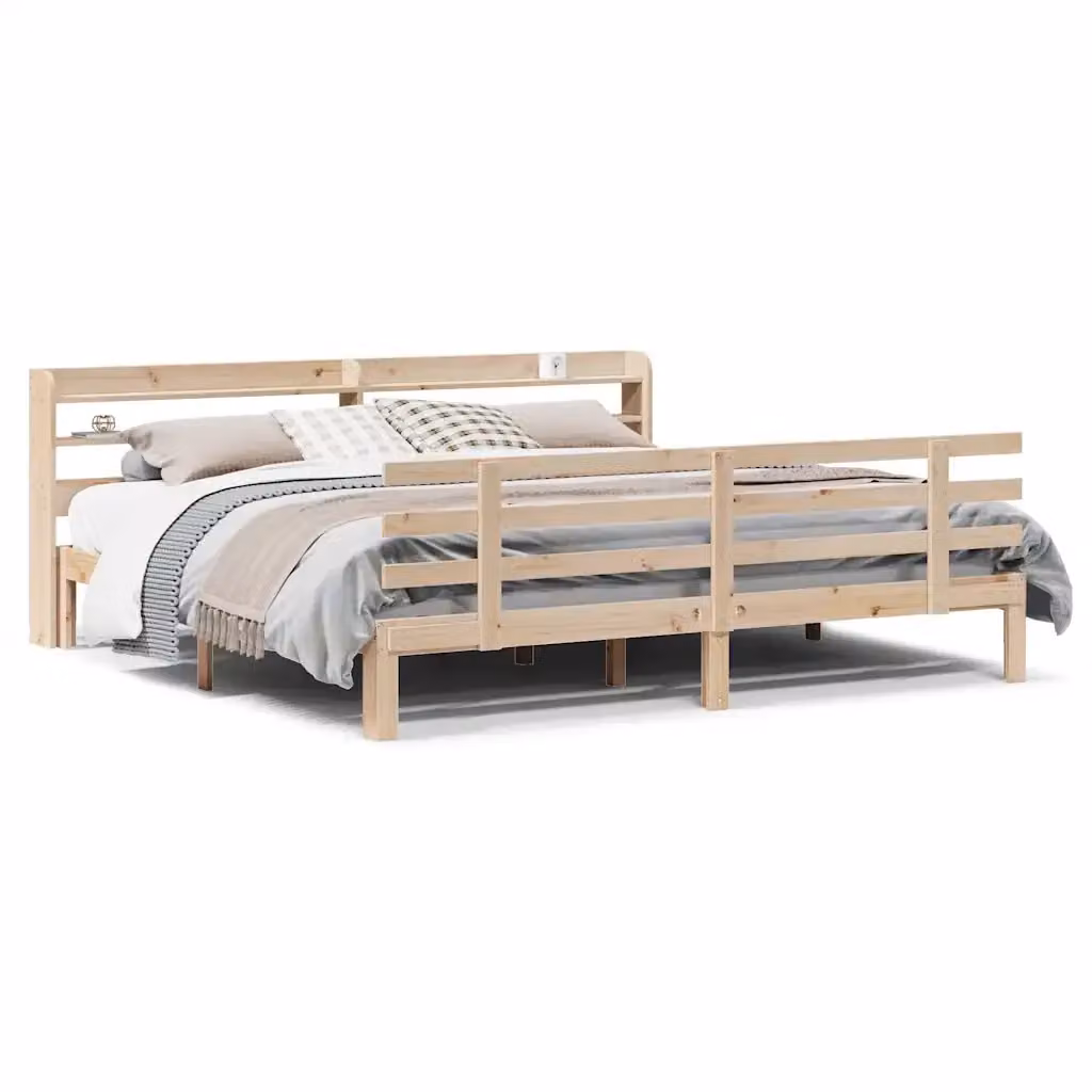 vidaXL Giroletto con Testiera in Legno di Pino Massello Rustico L: 180 cm, P: 200 cm – 2