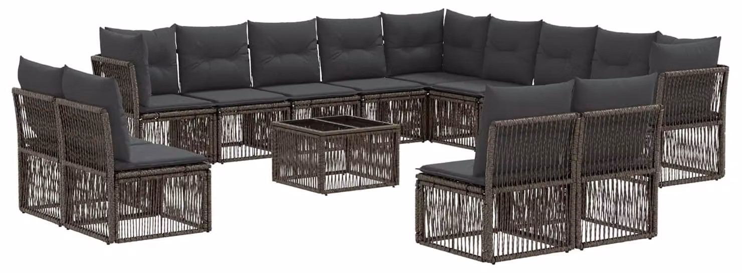 Set Divano da Giardino 14 pcs Grigio polyrattan