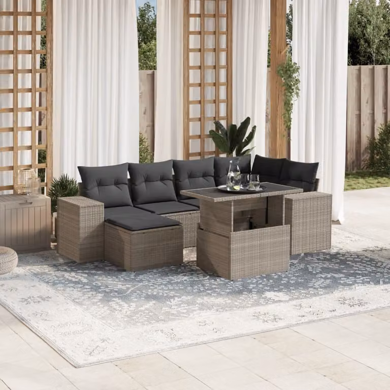 Maison Exclusive - Set Divani da Giardino 7pz con Cuscini Grigio Chiaro Polyrattan