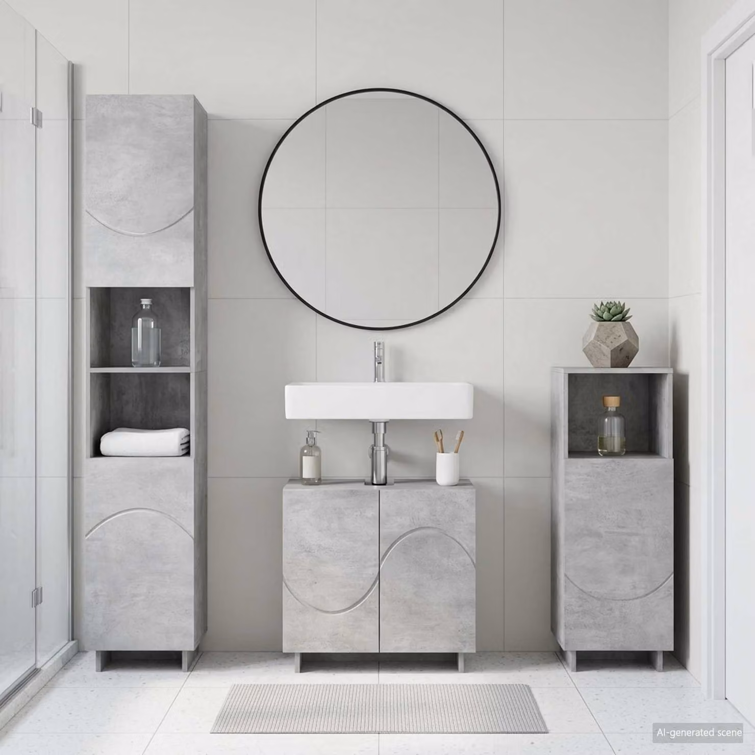 Set di mobili da bagno moderni vidaXL composto da mobileto alto e mobile sottolavabo in MDF, colore grigio opaco, H: 180 x L: 42,1 x P: 38,0 cm e H: 85,8 x L: 36,5 x P: 42,1 cm