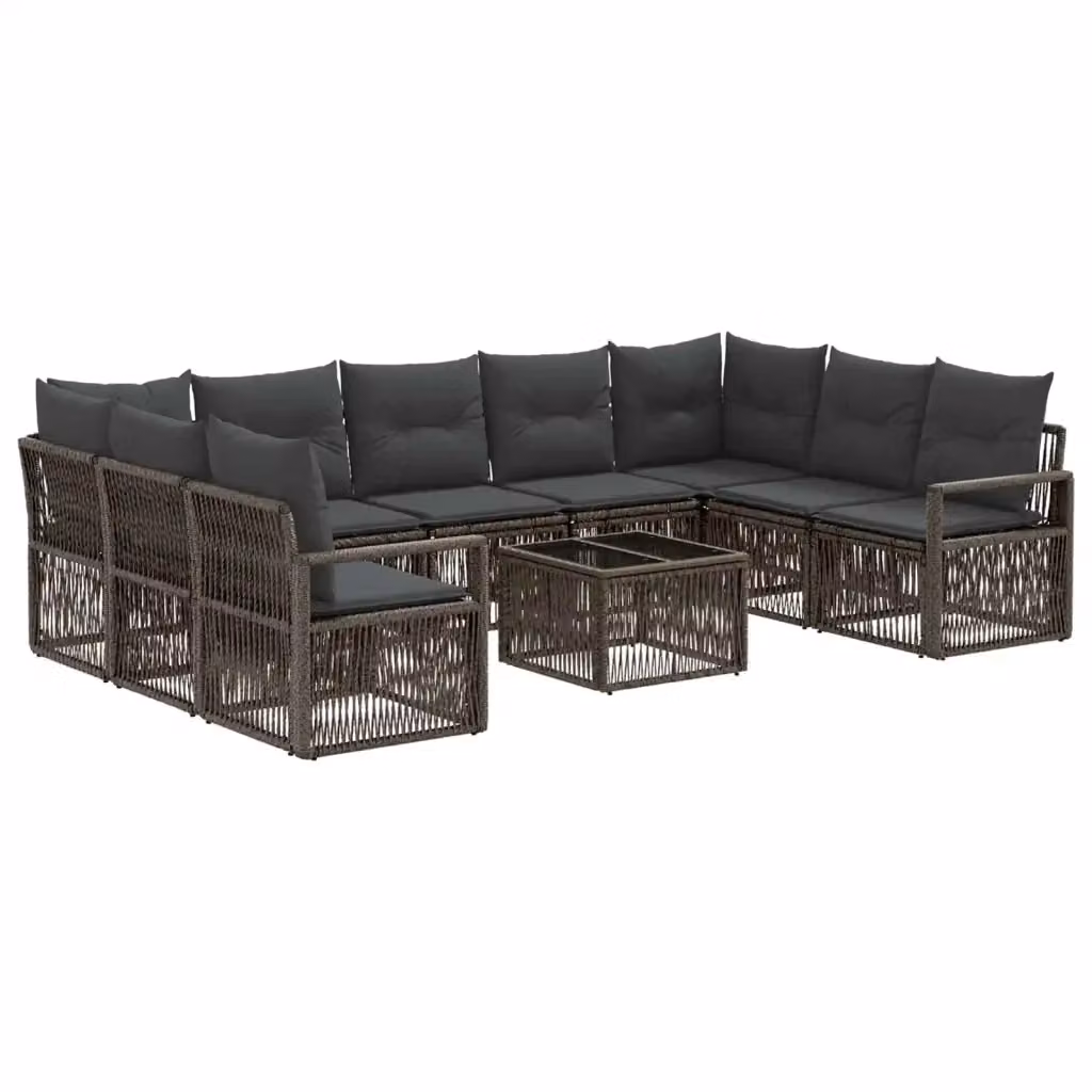 Set Divano da Giardino vidaXL a Forma a U in Polyrattan Grigio con Cuscini e Tavolino – 2