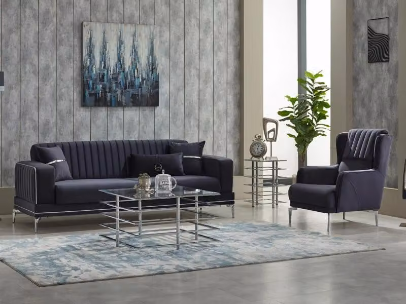 Couchgarnitur Dreisitzer Polstersofa Stoffsofa 2tlg Grau Sofa Sessel