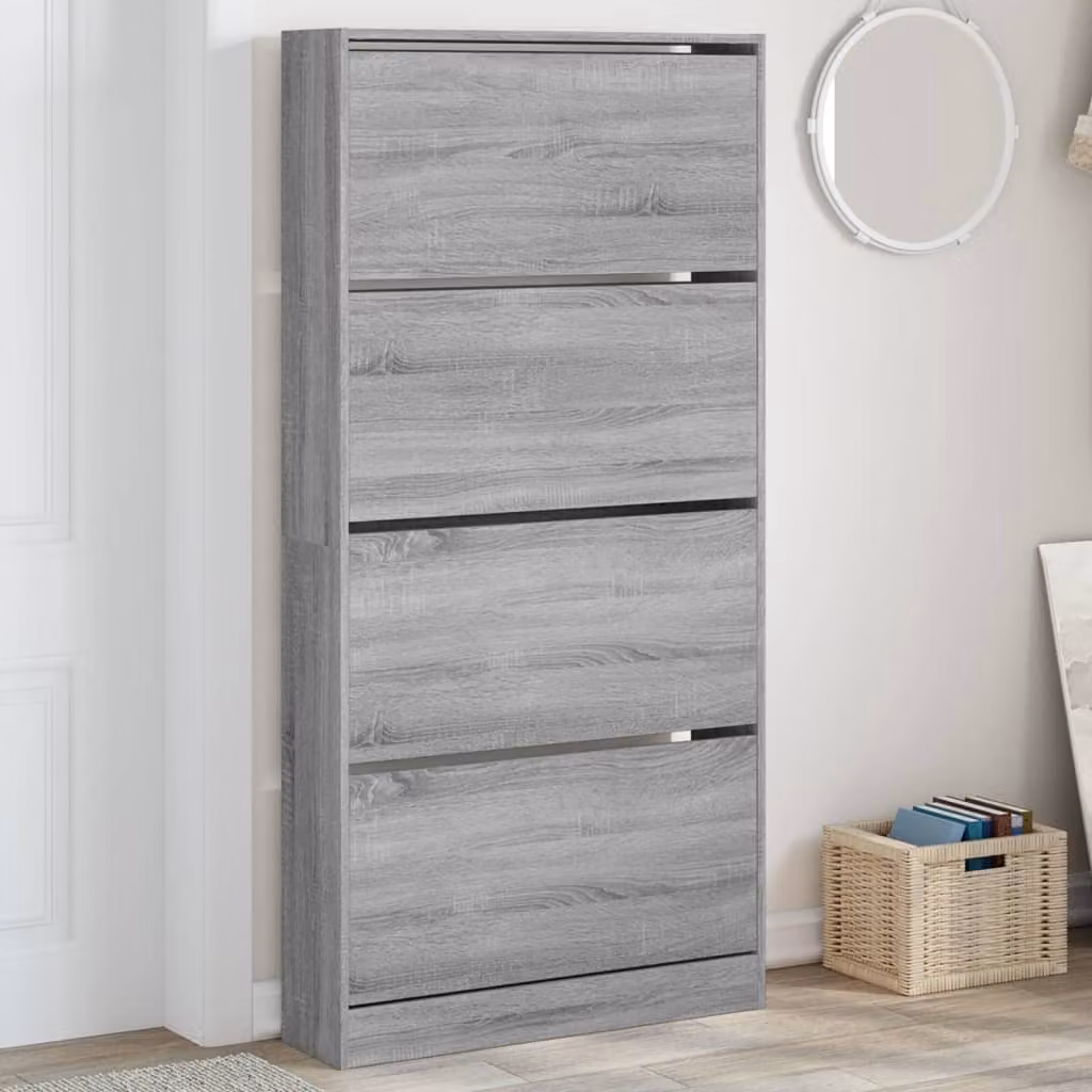 Scarpiera moderna vidaXL con 4 cassetti ribaltabili, Grigio, L: 80 cm, P: 21 cm, H: 163,5 cm