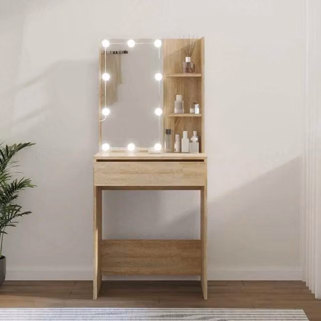 Dressing Table With LED Lighting, Sonoma Oak, 60x40x140 Cm