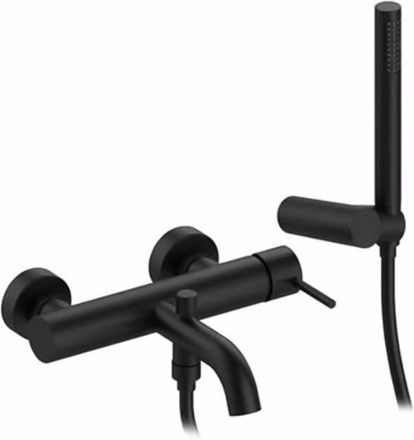 Miscelatore per vasca Argo Rubinetterie in ottone nero opaco con leva slim e set doccia Alba